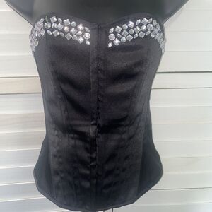 Charlotte Russe Black Satin Rhinestone Strapless Bustier Corset Sz S
